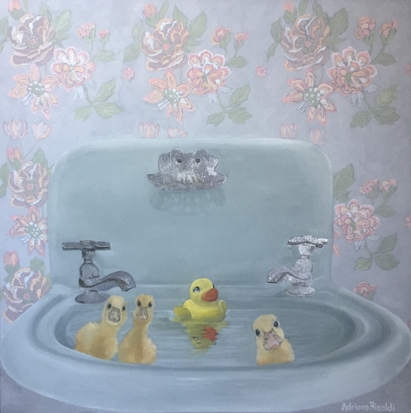“Are we for Real”, Oil and silver leaf on canvas, 24x24 SOLD