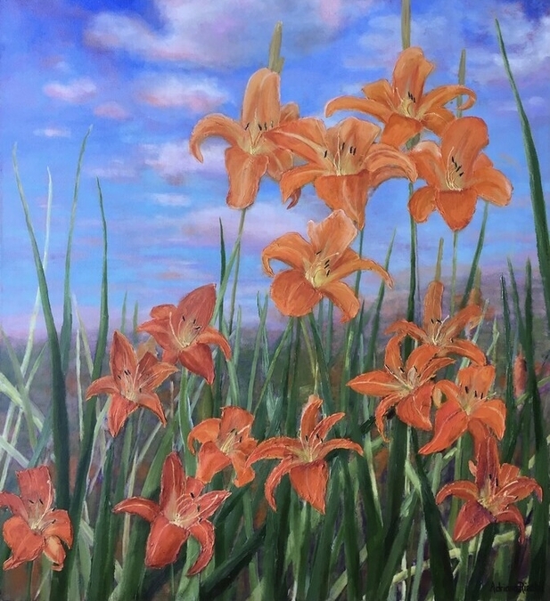 Orange Lillies, 30x30, oil,